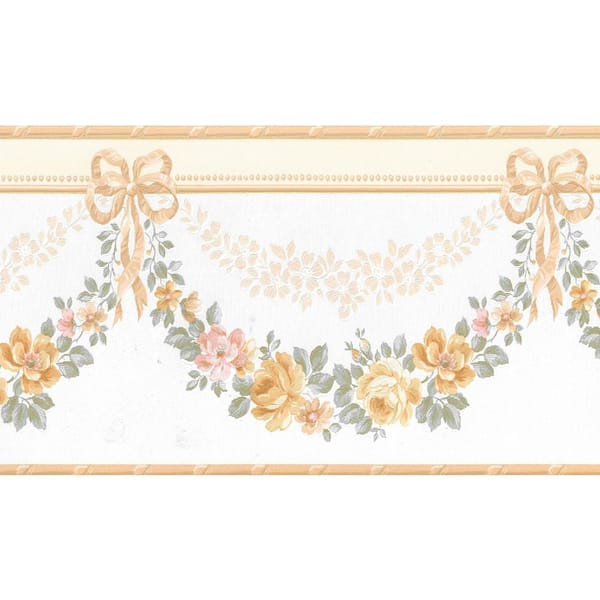 Dundee Deco Falkirk Brin Roses In Garlands Green, White, Pearl, Brown, Pink Wallpaper Border