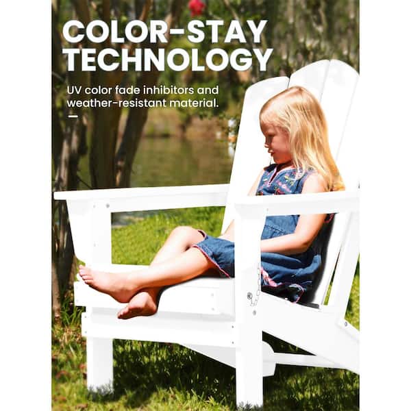 JEAREY Classic Folding HDPE Plastic Adirondack Chair in White