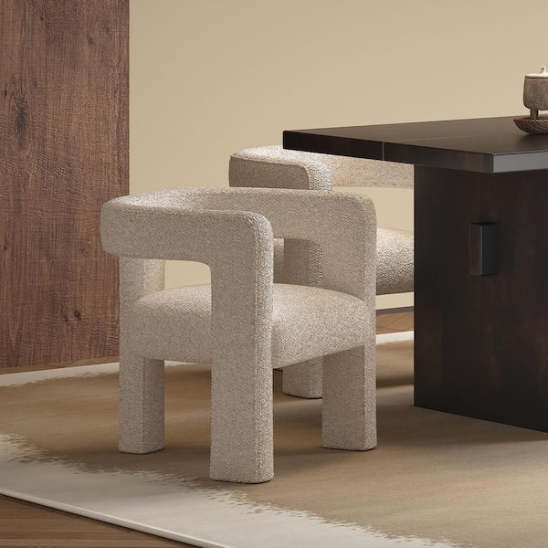 Lomas Beige Boucle Fabric Side Chair Set of 2 with No Additional Features