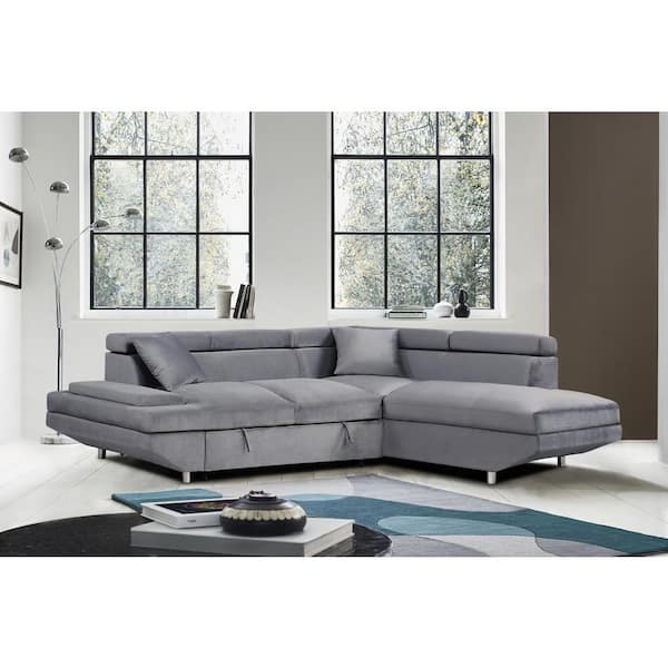 EVERGLADE HOME Lambent 107 in. W Velvet Upholstery 2-Piece Sectional Sofa with Left Chaise in Gray