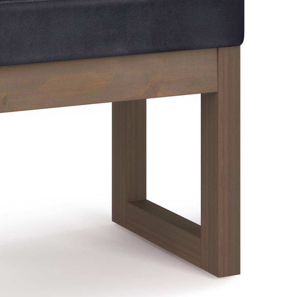 Milltown Distressed Black Faux Leather Contemporary Footstool Ottoman