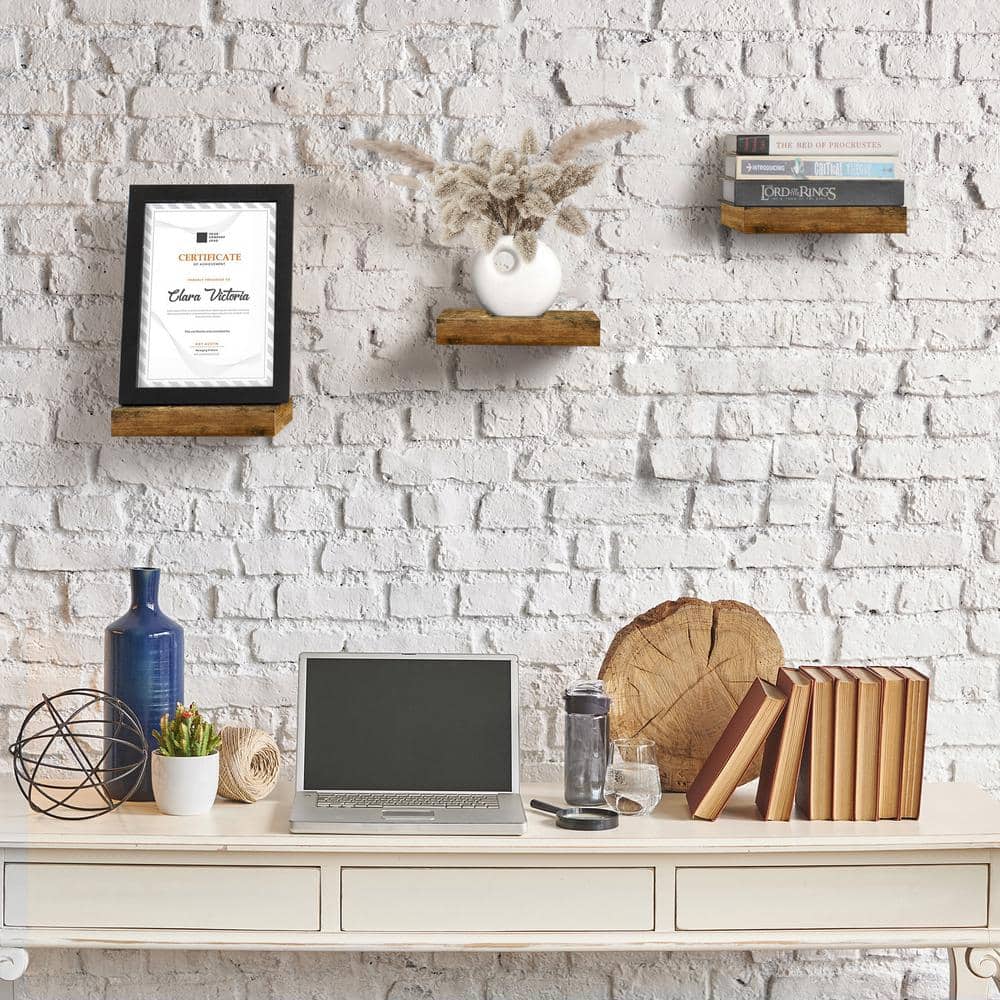 Walnut Wood Floating Accent Shelf Set for Living Room or Bedroom