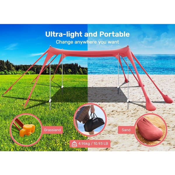 Spmou Beach Tent, 10 ft. x 10 ft. Pink Camping Canopy Shade