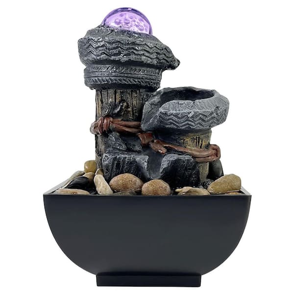 7 in. Electric Poly Resin Waterfall Fountain with LED Light and Rotating Balls Spitter