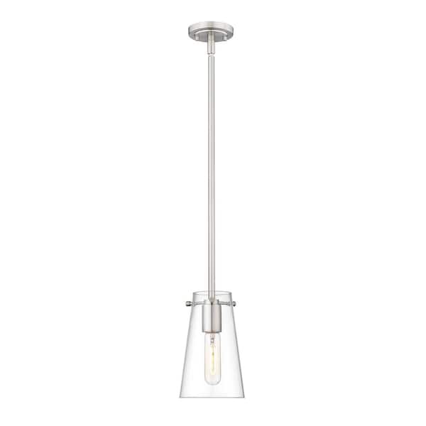 Unbranded Kira 5 in. 1-Light Brushed Nickel Shaded Pendant Light with Clear Glass Shade, No Bulbs Included