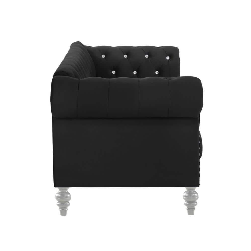 Emma Crystal 81'' Black Velvet Chesterfield Sofa with Nailhead Trim