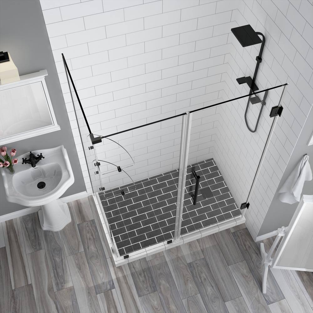 Bromley GS Frameless 58" x 72" Matte Black Hinged Shower Enclosure
