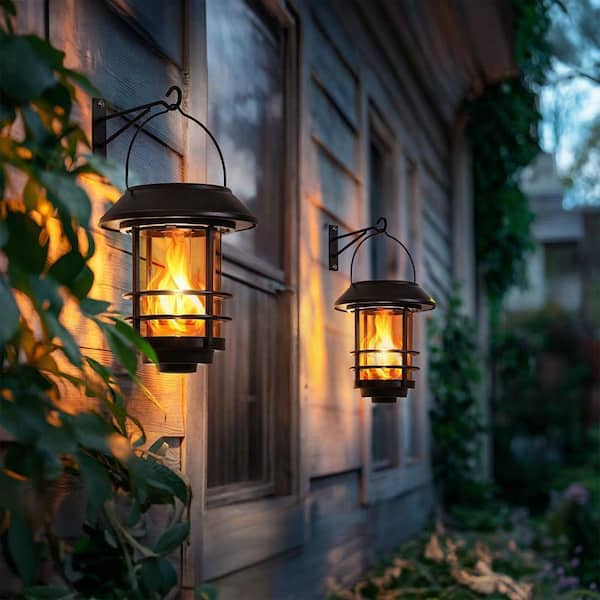 Solar Lanterns Outdoor Waterproof, 2-Pack Flickering Flames