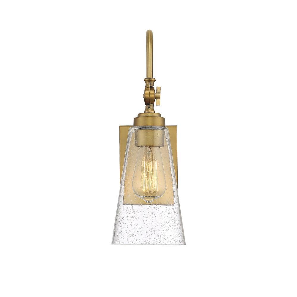 York Warm Brass and Black Dimmable Wall Sconce with Clear Seeded Glass