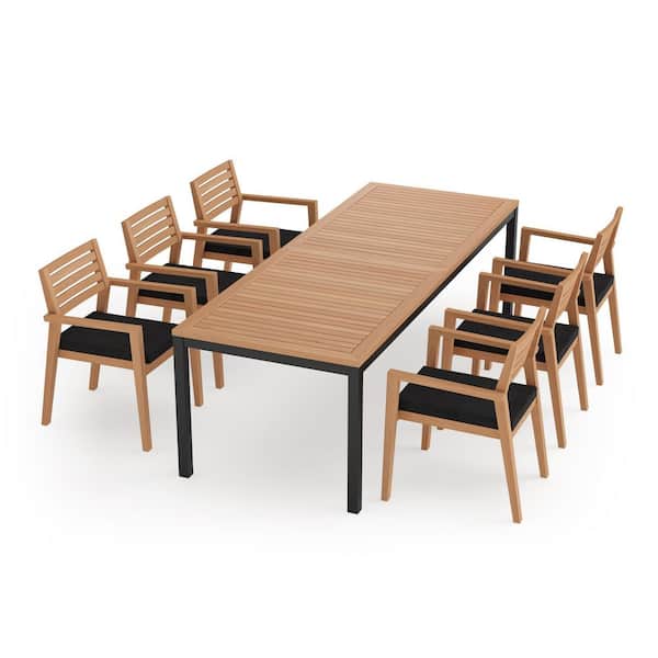 NewAge Products Rhodes 7 Piece Teak Outdoor Patio Dining Set in Loft Charcoal Cushions with 96 in. Table