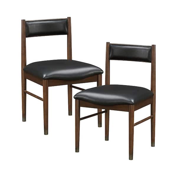 Lazzara Olney Cherry Wood Finish Black Leather Dining Chair Set of 2