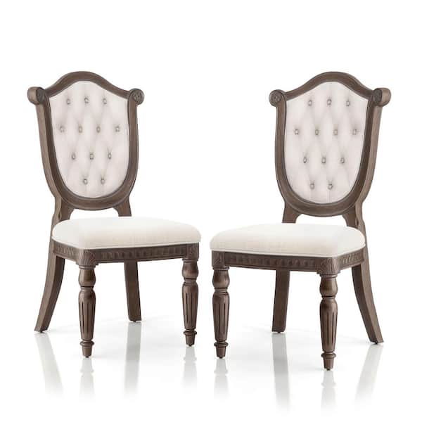 Banks Weathered Oak Fabric Upholstered Side Chairs with Sheraton Shield Back and Diamond Button Tufted (Set of 2)