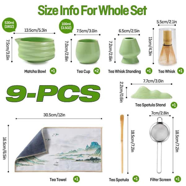 JFVKAF Japanese Style Ceramic Matcha Set 9 Piece Kit with Bowl 2
