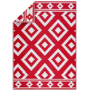 Milan Design Red and White 5 ft. x 7 ft. Size 100% Eco-friendly Lightweight Plastic Indoor/Outdoor Area Rug