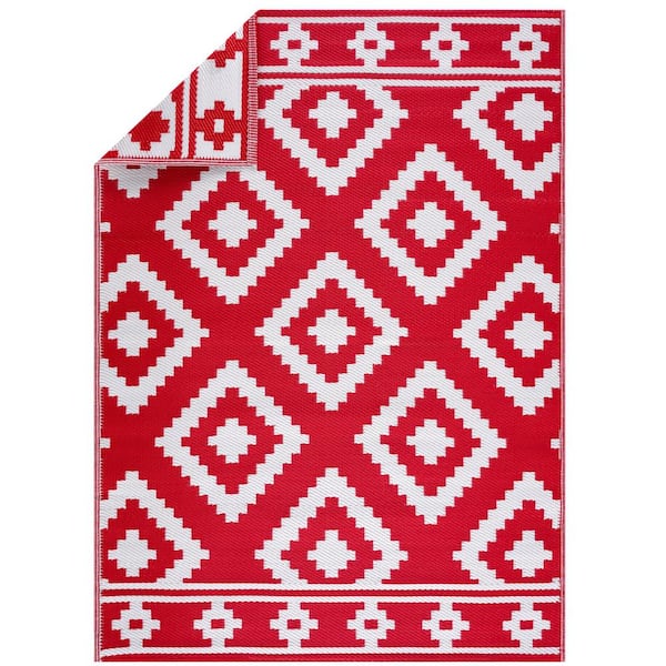 PLAYA RUG Milan Design Red and White 6 ft. x 9 ft. Size 100% Eco-friendly Lightweight Plastic Indoor/Outdoor Area Rug