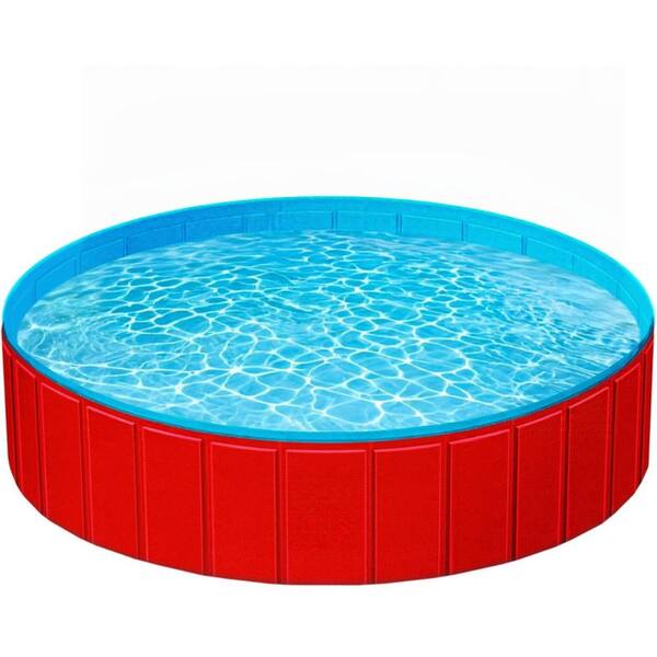 Red 71in x 12in Foldable Anti-Slip Plastic Dog/Kiddie Pool,Portable Collapsible Bathtub for Indoor/Outdoor
