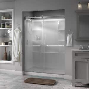 Contemporary 60 in. x 71 in. Frameless Sliding Shower Door in Chrome with 1/4 in. (6mm) Frosted Glass