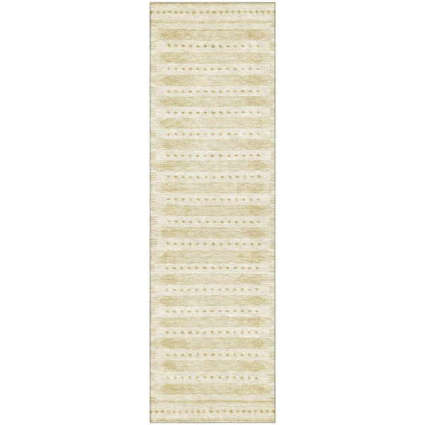 Mayfield Premium Machine Washable Abstract AMF1917 Gold 2 ft. x 7 ft. Runner Rug