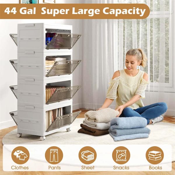 Costway 4-Tier Stackable Storage Bins 44-Gal. Collapsible Storage