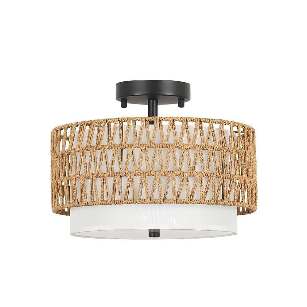 7.09 in. 3-Light Semi Flush Mount Ceiling Light Fixture, Farmhouse Drum Lig