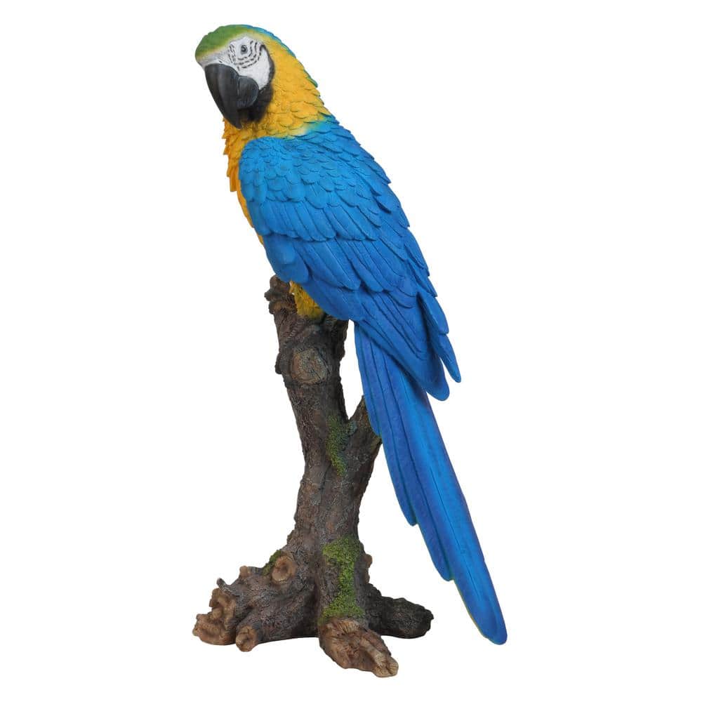 Blue and Yellow Parrot on Branch Polyresin Statue