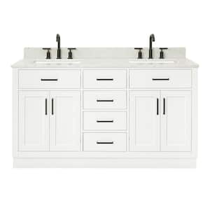 Hepburn 61 in. W x 22 in. D x 35.25 in. H Bath Vanity in White with Carrara Marble Vanity Top in White with White Basins