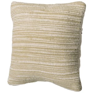 16 in. Sand HandWoven Wool and Cotton Throw Pillow Cover with Woven Knit Texture with Filler