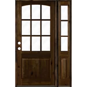 56 in. x 96 in. Knotty Alder Right-Hand/Inswing 9-Lite Clear Glass Black Stain Wood Prehung Front Door/Right Sidelite