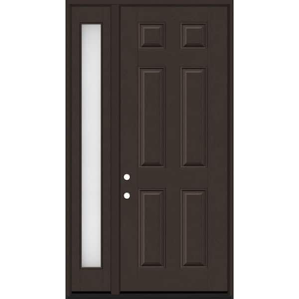 Steves & Sons Regency 51 in. x 96 in. 6 Panel RHIS Hickory Stain Mahogany Fiberglass Prehung Front Door w/Obscure 12 in. SL 6-9/16