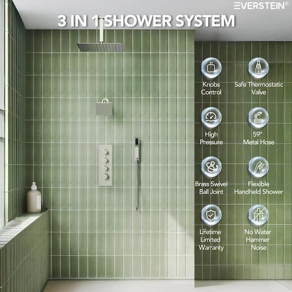 EVERSTEIN 7-Spray 16 and 6 in. Dual Shower Heads Ceiling Mount
