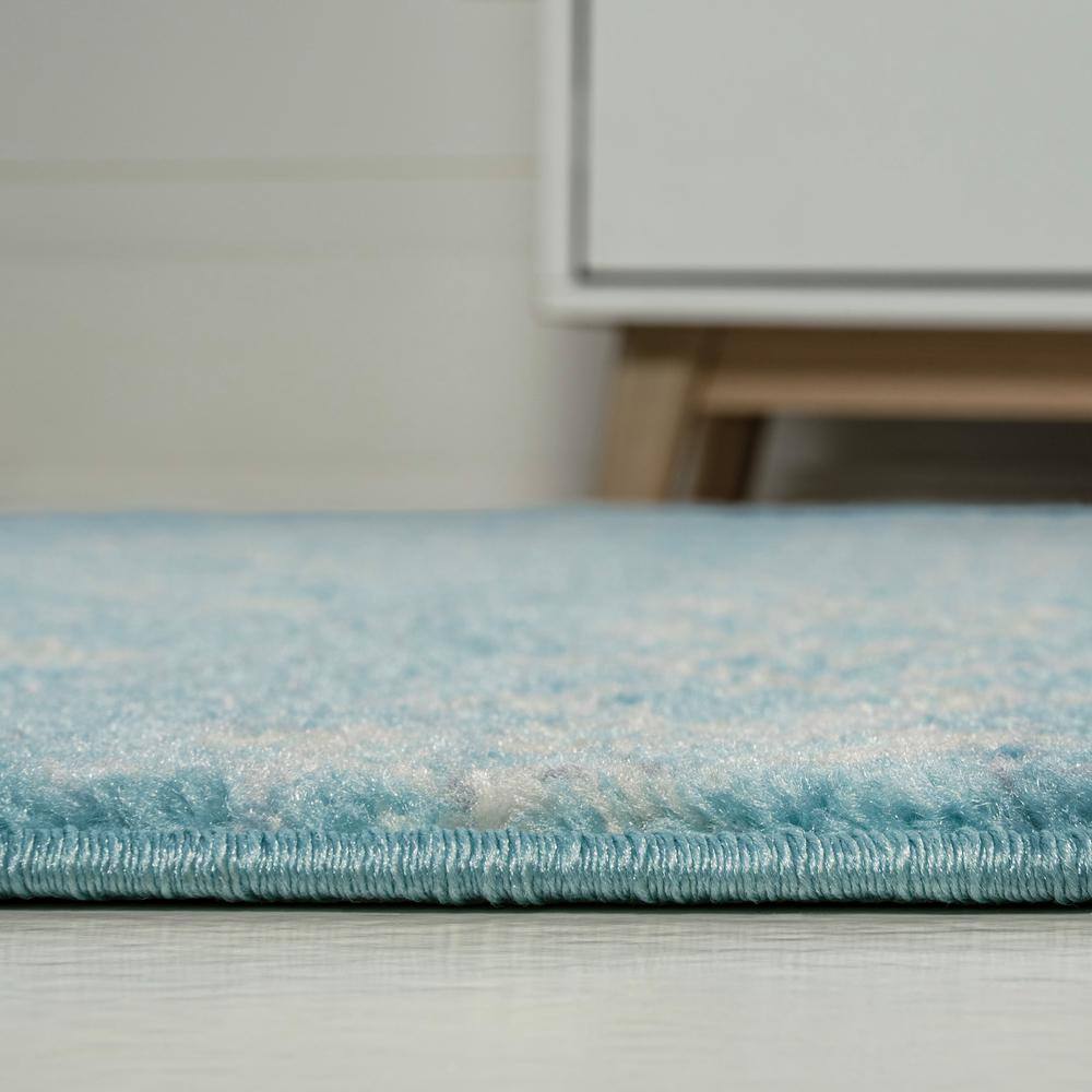 Turquoise and Cream Moroccan Synthetic Area Rug, 5'3" x 7'7"