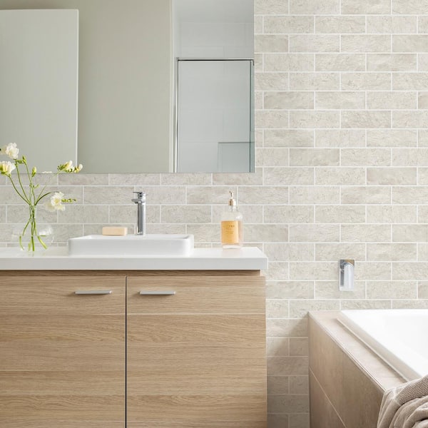 Natural Tile Cream Removable Wallpaper