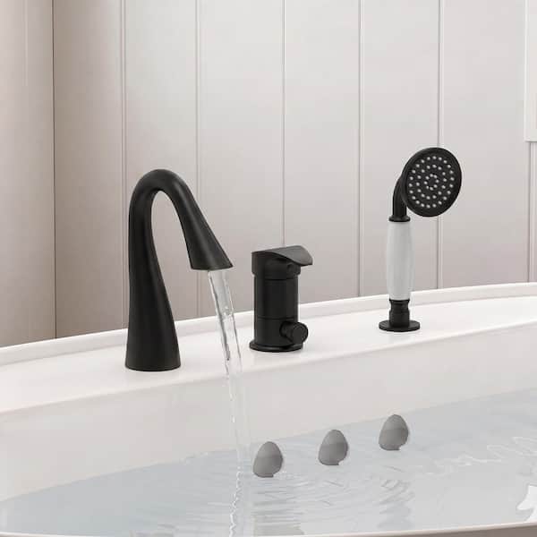 Single-Handle Roman Tub Faucet 2.7 GPM with Handheld Shower in Matte Black(Valve Include)
