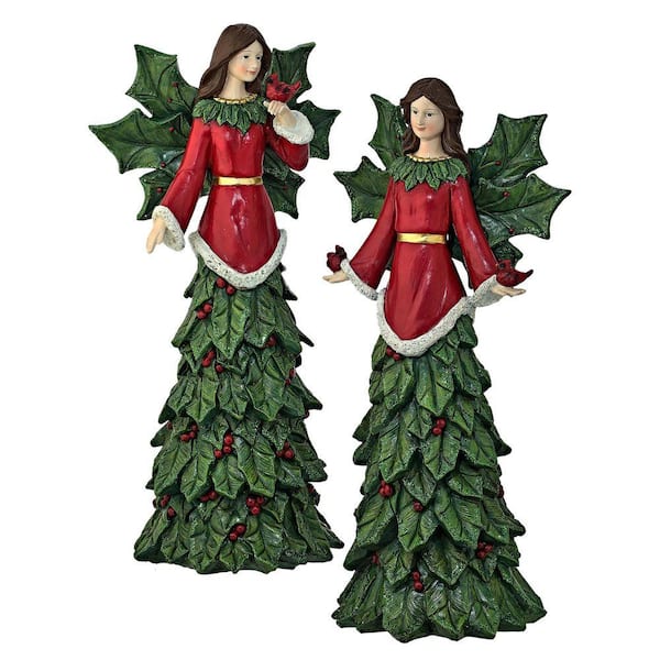 Multi-Colored 6.25 in. x 14 in. Resin Holly Angel Set of 2