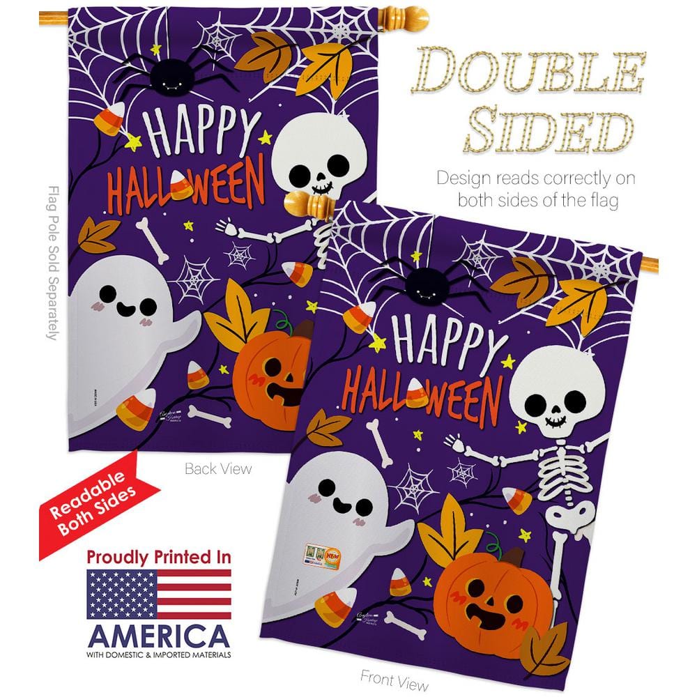 Happy Halloween Purple Polyester Double-Sided House Flag
