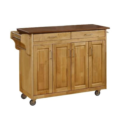 HOMESTYLES Natural Wood Kitchen Cart with Stainless Top and Breakfast ...