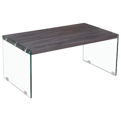 Boraly Modern Glass 40 in. Coffee Table, Grey Woodtone