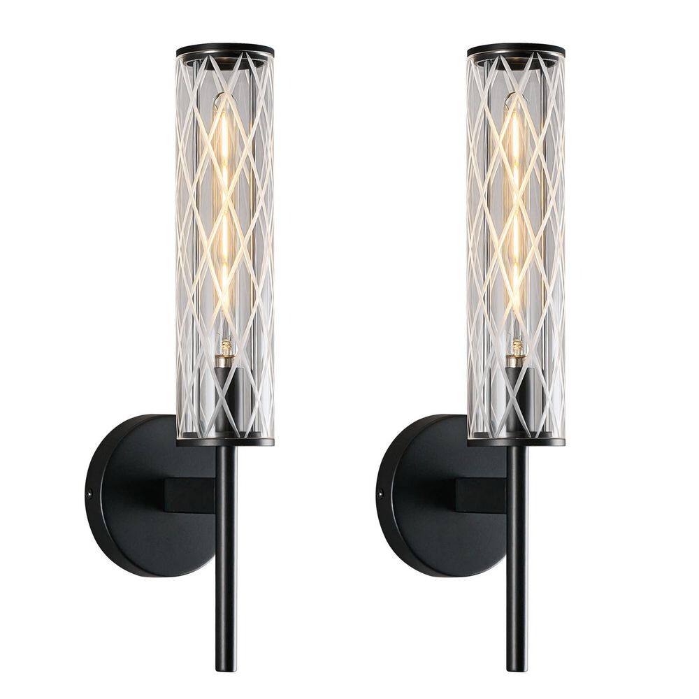 Home Lighting 17. 32 in. 1-Light Black 2-Pack Modern Tube Check Glass Wall Sconces for Bathroom Bedroom Living Room price history on PriceWatchPro