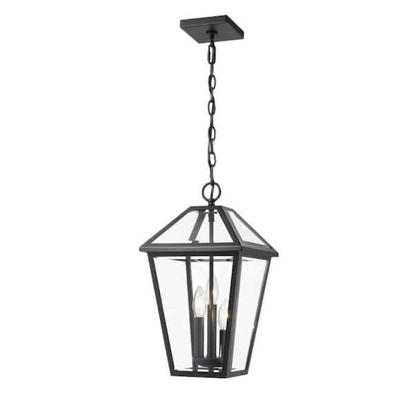 Unbranded - 3-Light Black Outdoor Pendant Light with Clear Beveled Glass Shade