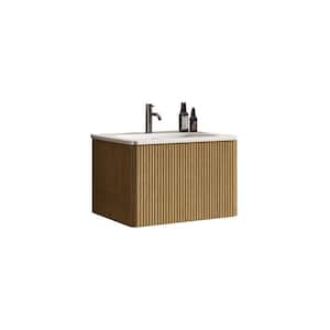 24 in. W x 18.3 in. D x 15.6 in. H Single Sink Wall-Mounted Bath Vanity in Oak with White Ceramic Top