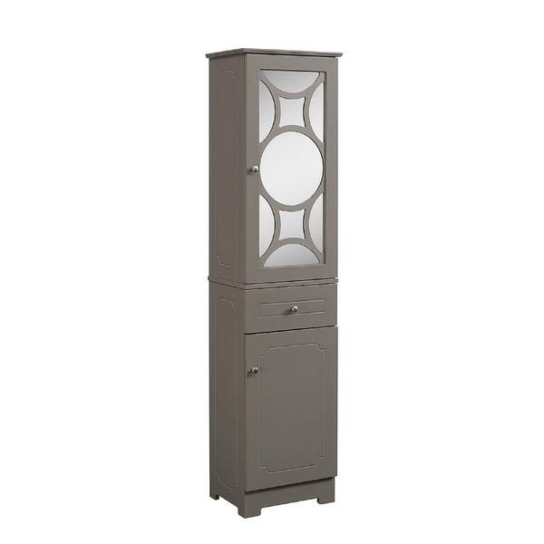 Runfine 15-3/4 in. W x 63-7/8 in. H x 11-3/4 in. D Bathroom Linen Storage Tower Cabinet with Mirrored Door in Modern Gray