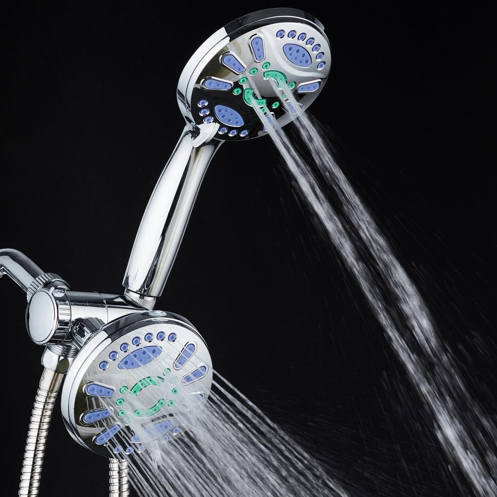 Chrome Dual Shower Head with Handheld and 48 Spray Settings