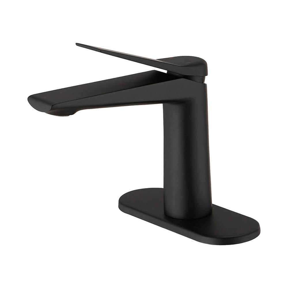Single Handle Single Hole Bathroom Faucet with Drain Assembly in Matte Blac
