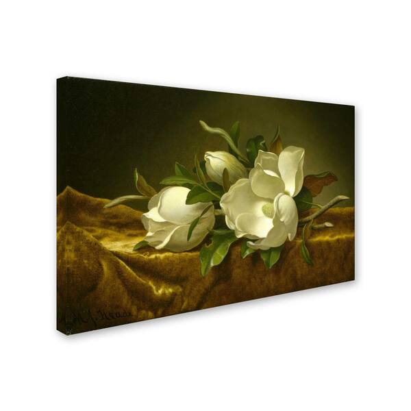 Magnolias On Gold Velvet Cloth by Martin Johnson Heade Nature Wall Art 16  in. x 24 in.