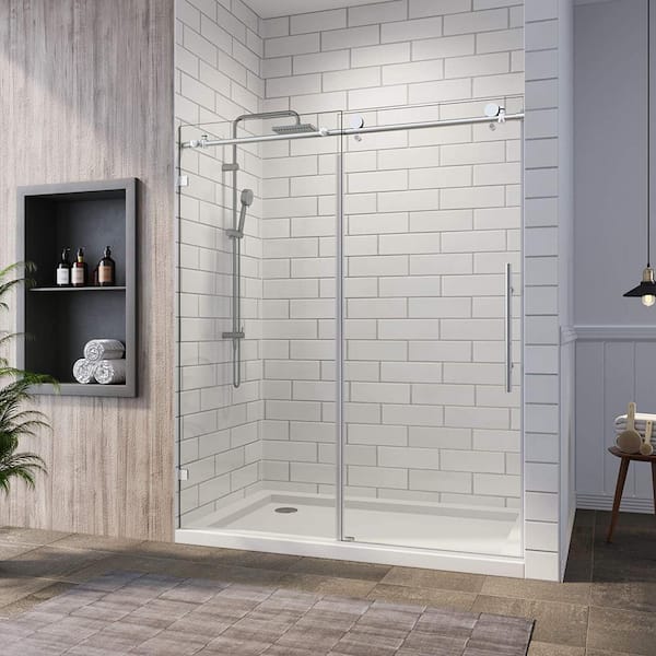 TOOLKISS 60 in. W x 72 in. H Sliding Frameless Bath Shower Door in ...