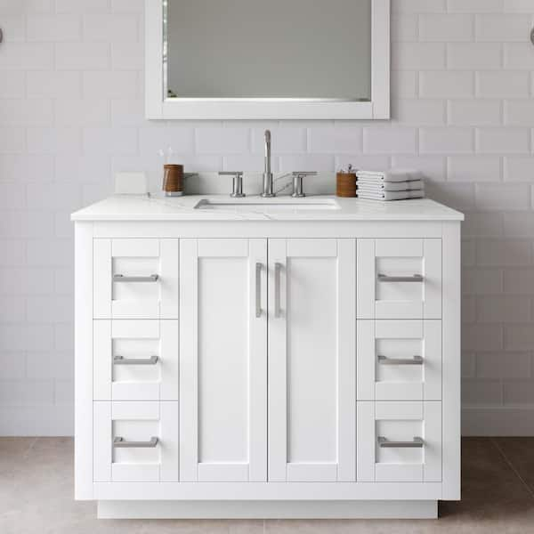 Miranda 42 in. W x 22 in. D x 33.75 in. H Single Bath Vanity in White with Giotto Quartz Top