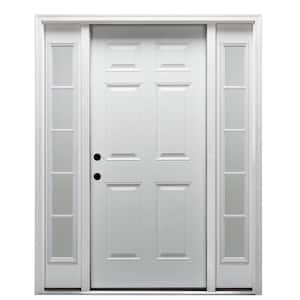 68.5 in. x 81.75 in. 6-Panel Right-Hand Inswing Classic Primed Fiberglass Smooth Prehung Front Door with Sidelites