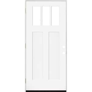 32 in. x 80 in. Legacy 3 Lite Toplite Clear Glass Right Hand Outswing White Primed Fiberglass Prehung Front Door