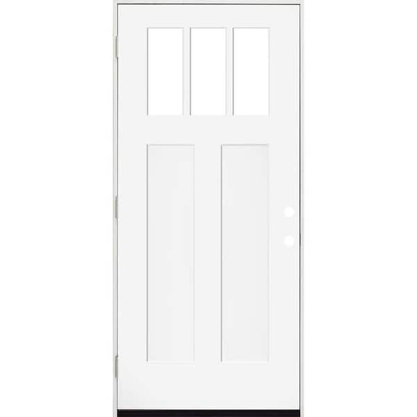 Steves & Sons 36 in. x 80 in. Legacy 3 Lite Toplite Clear Glass Right Hand Outswing White Primed Fiberglass Prehung Front Door