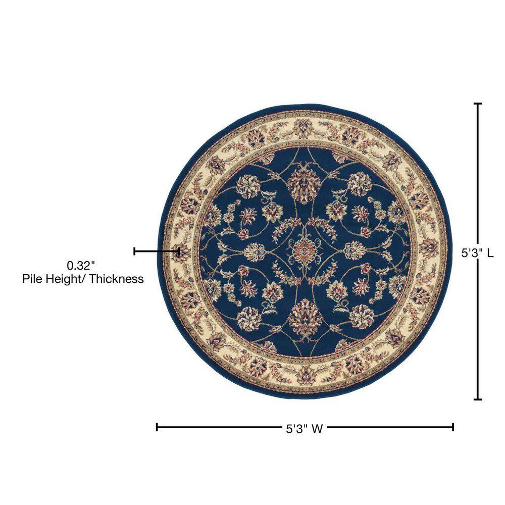 Radici Usa Como Area Rug 1596 Navy Vines Leaves 5' 3" x 5' 3" Round